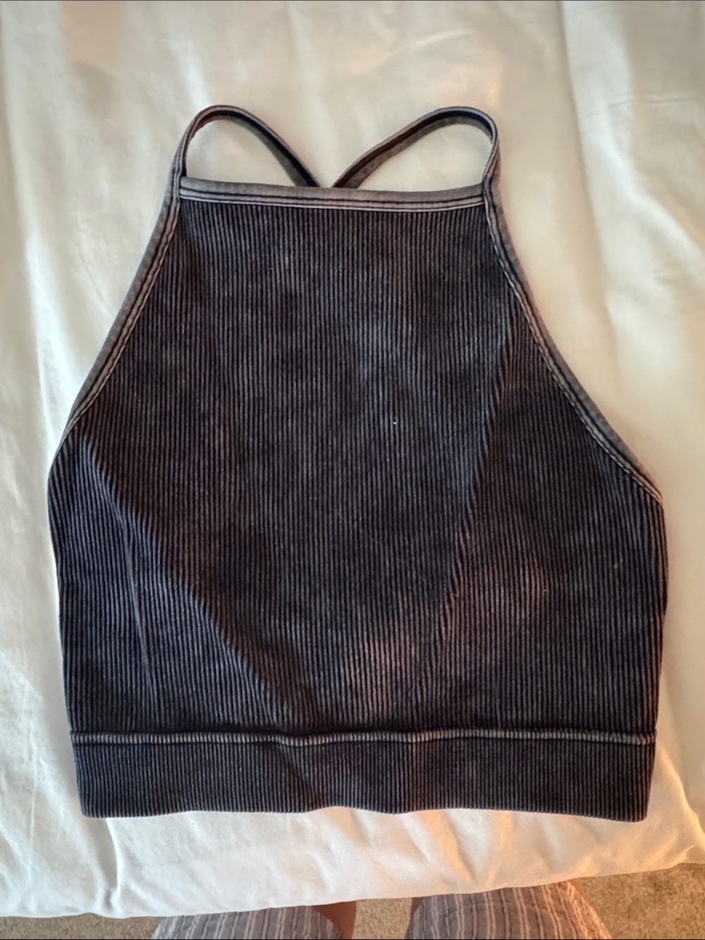 Zenana Outfitters Charcoal Ribbed Halter Crop Top